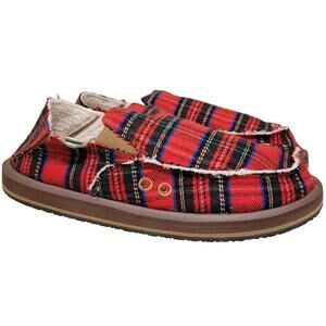 Sanuk Men Vagabond ST Fleece Lined Slip On Loafers Size US 9 Red Plaid